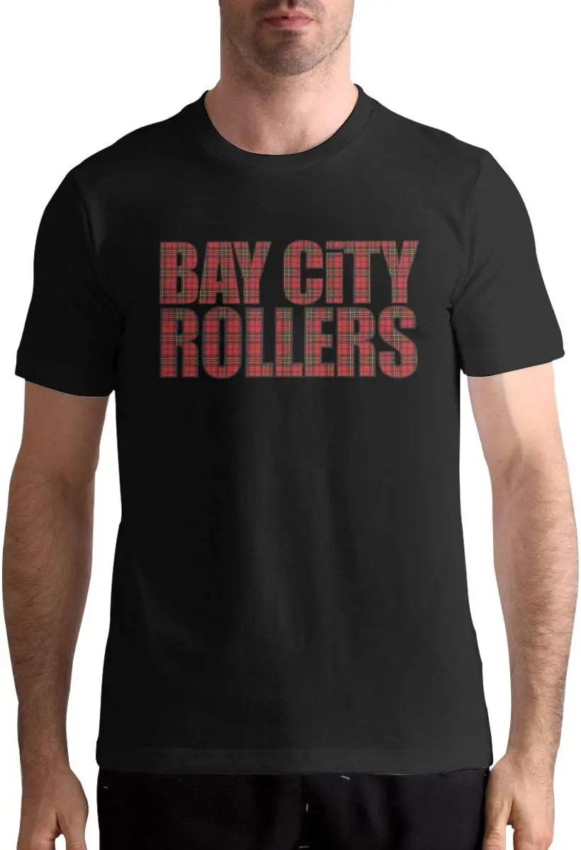 Bay City Rollers T Shirts Men's Cotton Tee Crew Neck Short Sleeve Large Black