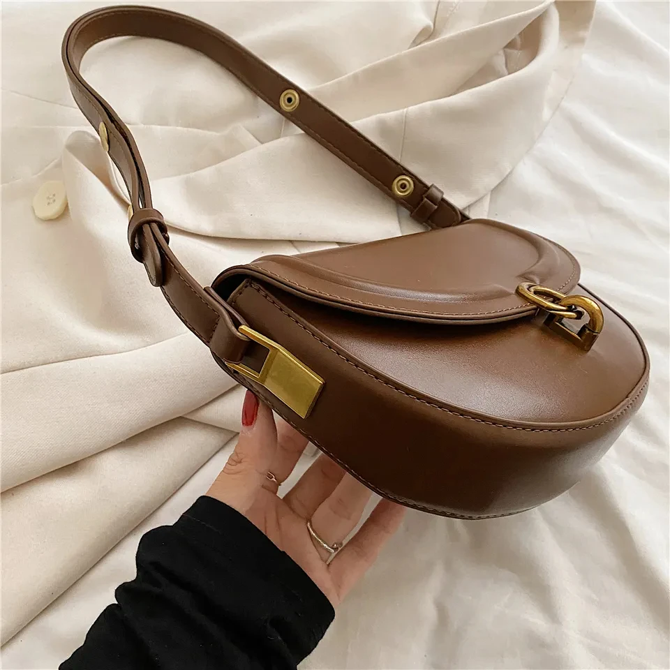 100% High Quality Leather Crossbody Bag Small Leather Saddle Armpit Bags for Women Ladies Vintage Underarm Handbags