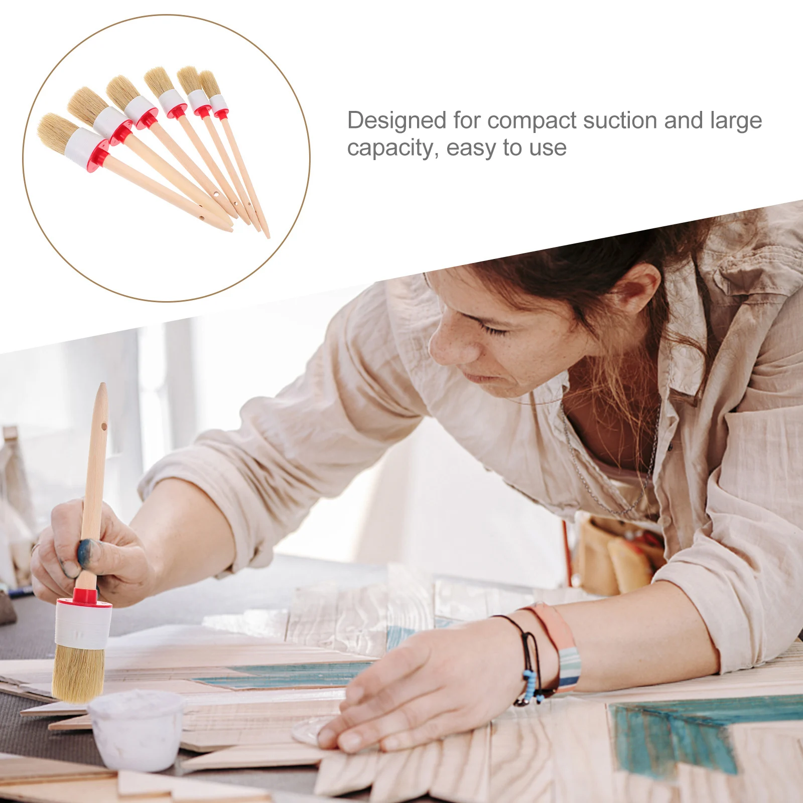 

6pcs Durable Wood H Car Cleaning Brushes for Household Bristle Brushes Car Cleaning Tools Oil Bristle Supplies