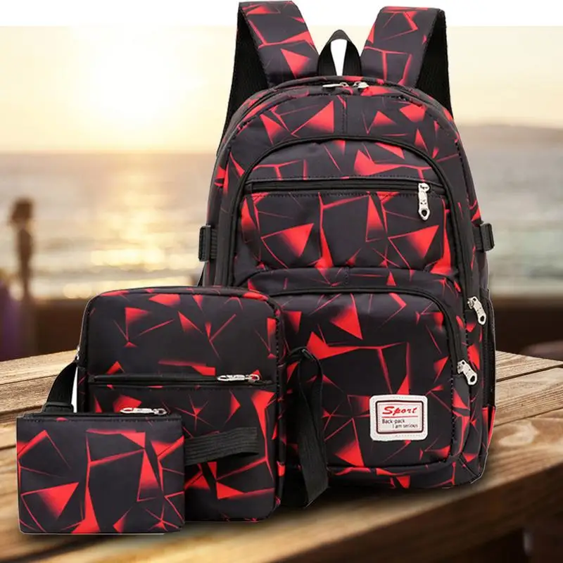 Teen Boys Girls School Backpack Set 3 Pieces Lightweight Teen Bookbags Shoulder Bag Pencil Case Travel Laptop Backpack Casual Da