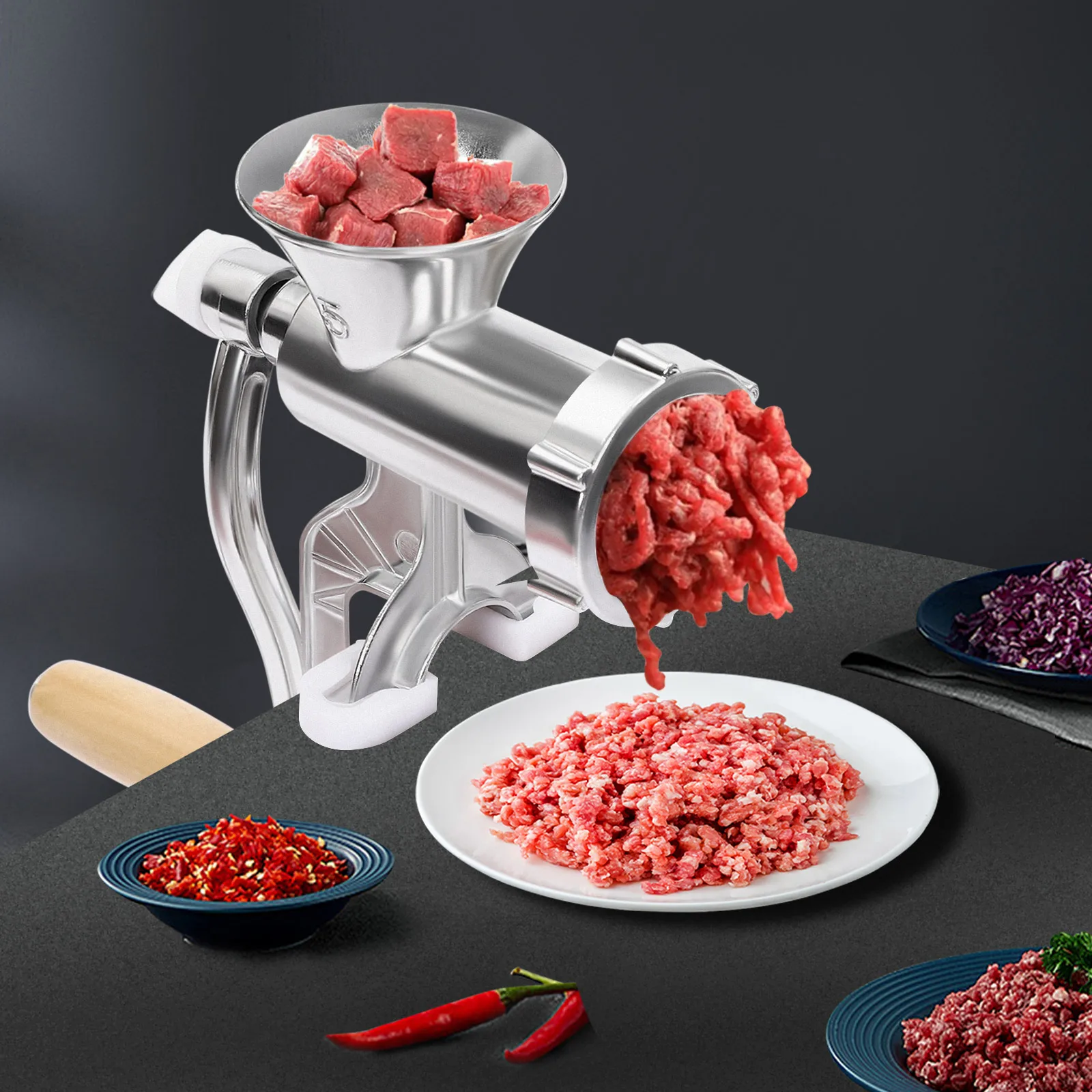 

Manual Meat Grinder Aluminium Alloy Meat Mincer Sausage Maker Effortless Crank