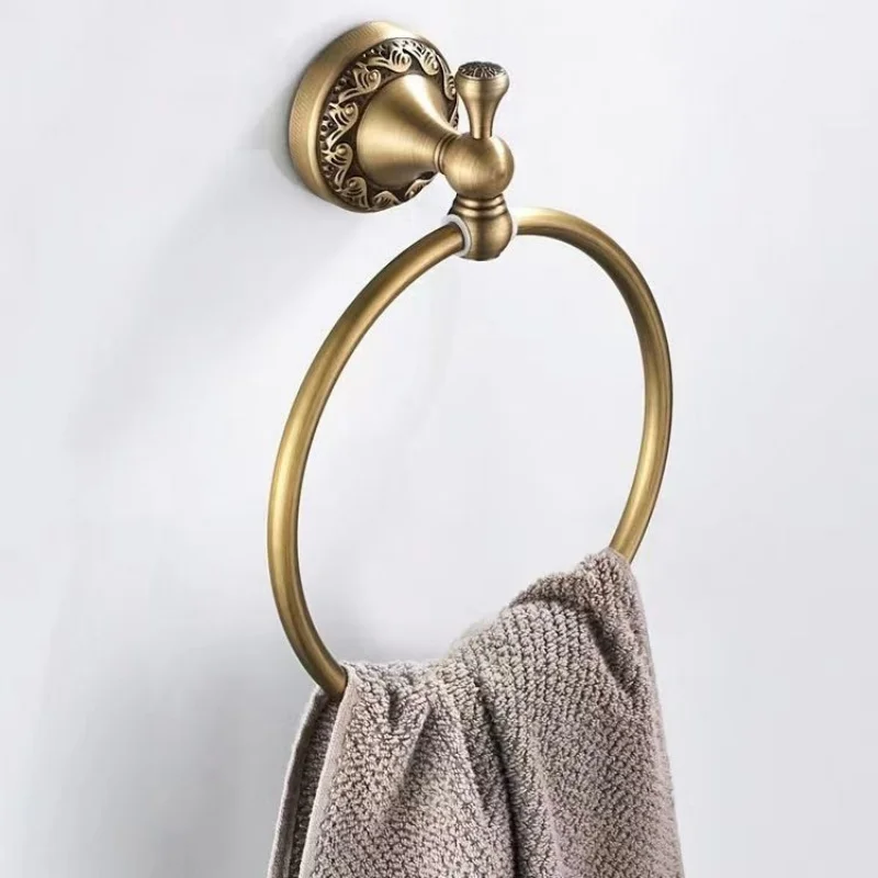 

Antique Towel Ring Wall-Mounted Copper Bathroom Towel Holder Antique Carved Towel Hanger Classic Towel Rod Towel Ring