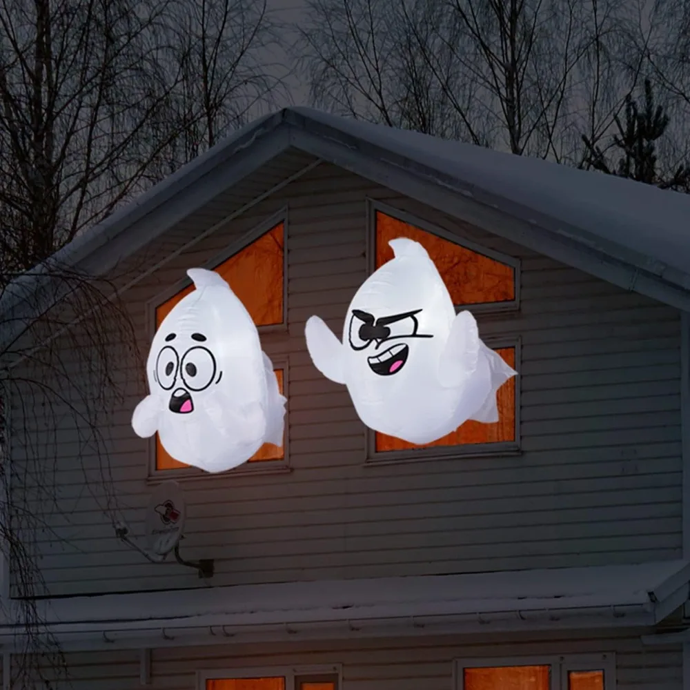 2 Pack 2.6 FT Tall Window Ghost Halloween Inflatable Ghost with Build-in LED  Blow Up Inflatable Scary Flying Ghost Broke Out from Window for Halloween Outdoor, Yard, Garden, Lawn Decoration