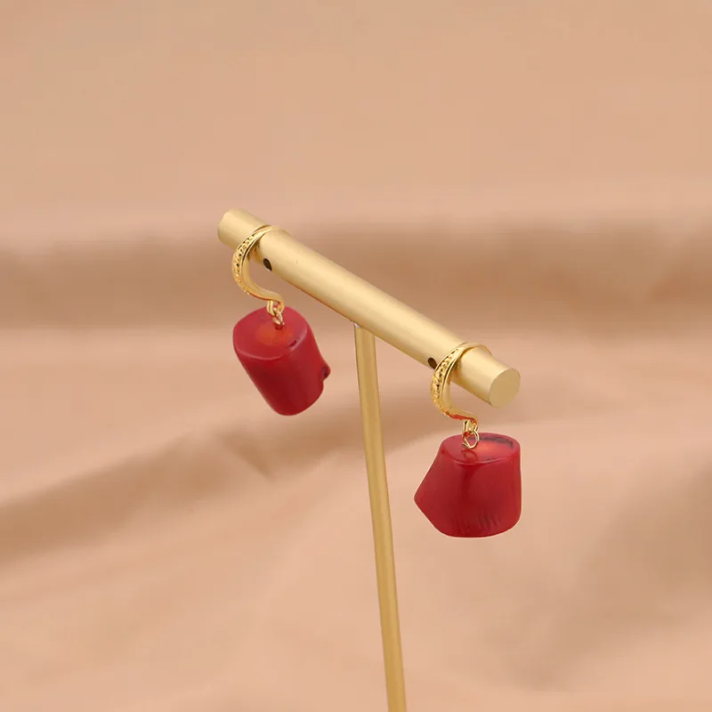 Coral Pressed Powder Set Freeform Ear Hooks Copper Plated 18K Earrings Jewelry