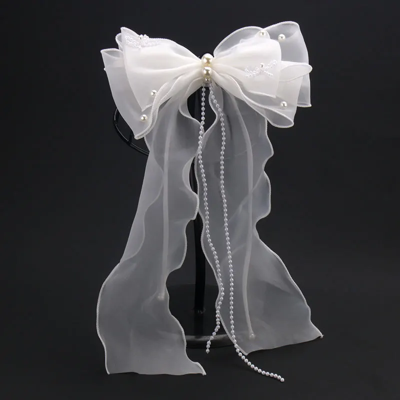 

White Ribbon bow Hairpin Ribbon Big Hair Clip and Clips Long Satin Ribbon Hairclip Women Wedding Party Hair Accessories