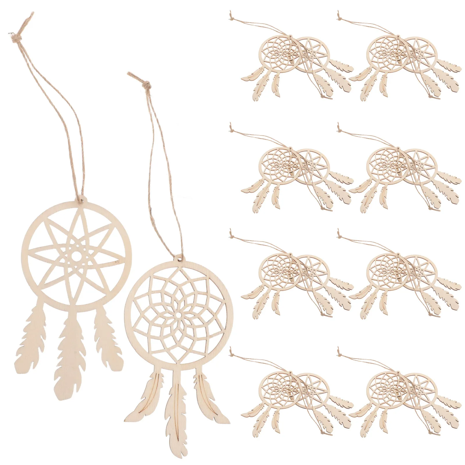 20Pcs Wooden Dream Catcher Hanging Ornaments Boho Style Natural Wood Wall Decor with Tassels for Bedroom Space