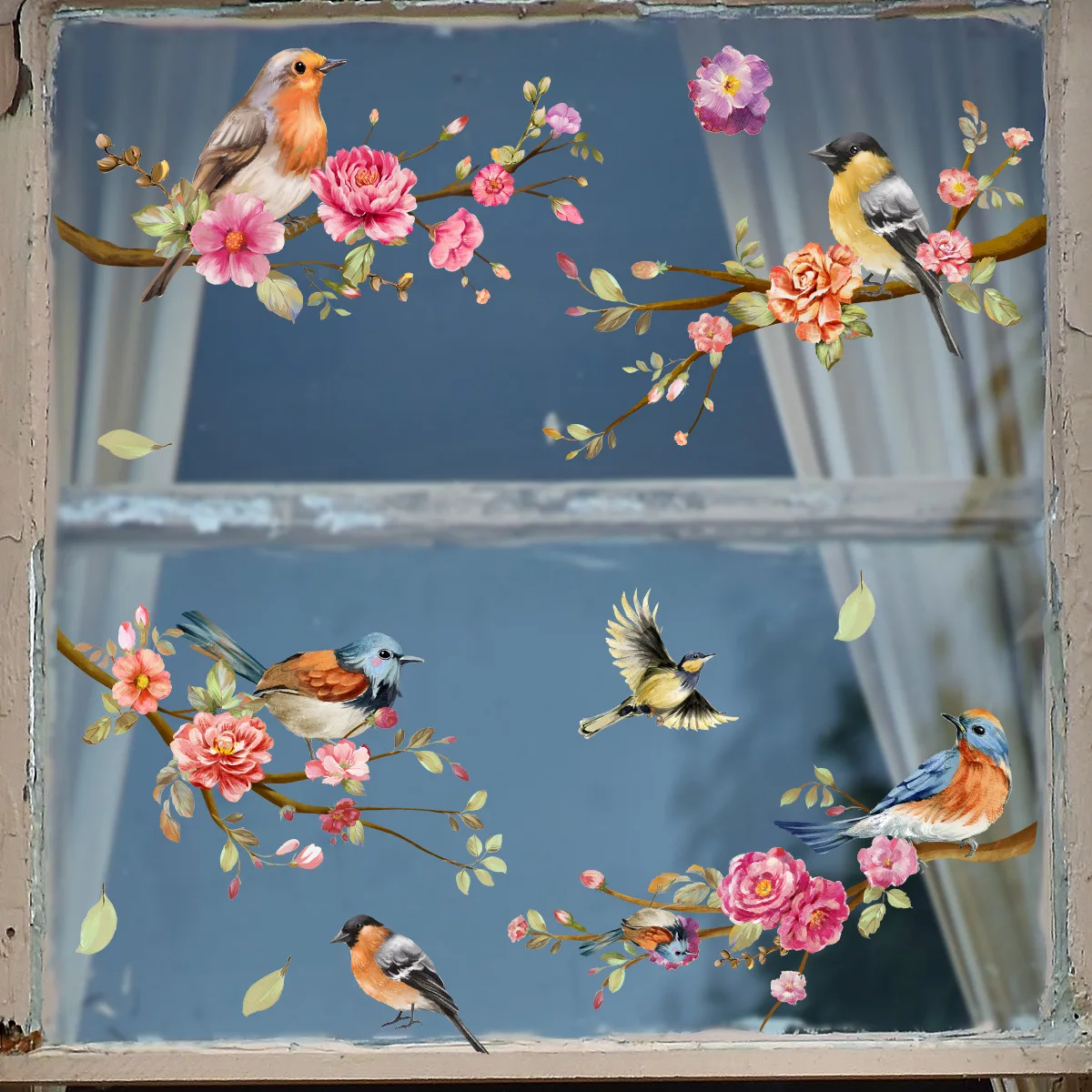 Spring Summer Flowers Birds Series Window Decoration Stickers Pvc Room Decoration Electrostatic Glass Shading Stickers