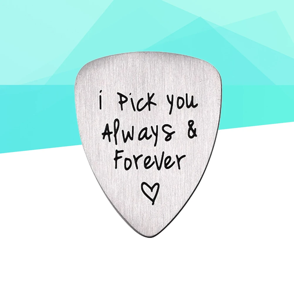 

316 Steel Guitar Pick Hand Carved Polished Titanium Durable Acoustic Bass Ukulele Practice Letter Always Necklace Pendant