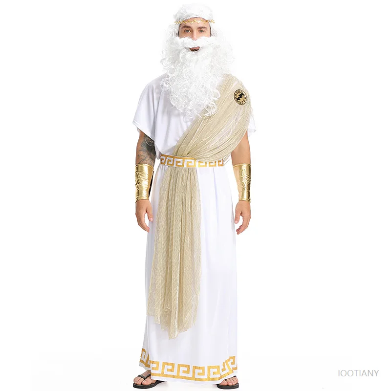 

Gorgeous Ancient Greek God Zeus Costume Men's Role Play Robe Carnival Party Halloween Costume Adult King Of Olympus Stage Suit