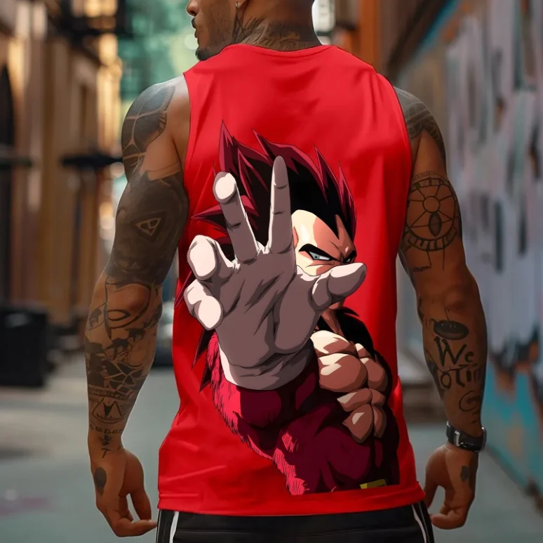 Colete masculino sem mangas com estampas de personagens Dragon Ball, anime retrô, roupa de rua, roupa diária, colete de ginástica