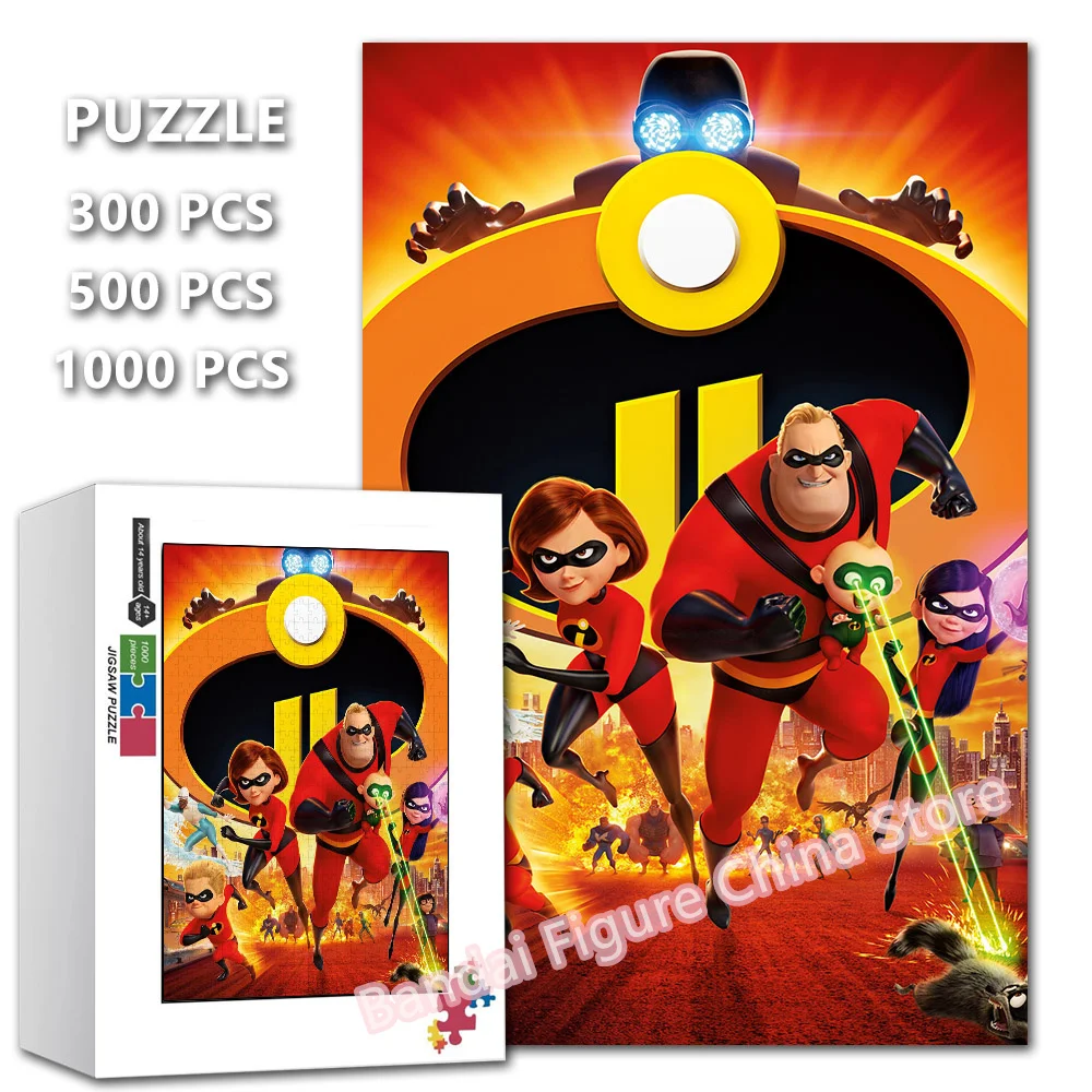 

Kids Toys Puzzle 300/500/1000 Pieces The Incredibles Disney Cartoon Anime Print Jigsaw Puzzle for Adult Educational Game Gifts