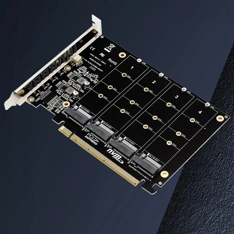 PH44 Nvme 4 디스크 어레이 카드 PCI-E 레이드 카드 신호 분할 확장 카드, Nvme 레이드 Pcie 4.0 3.0 X16 분할 카드