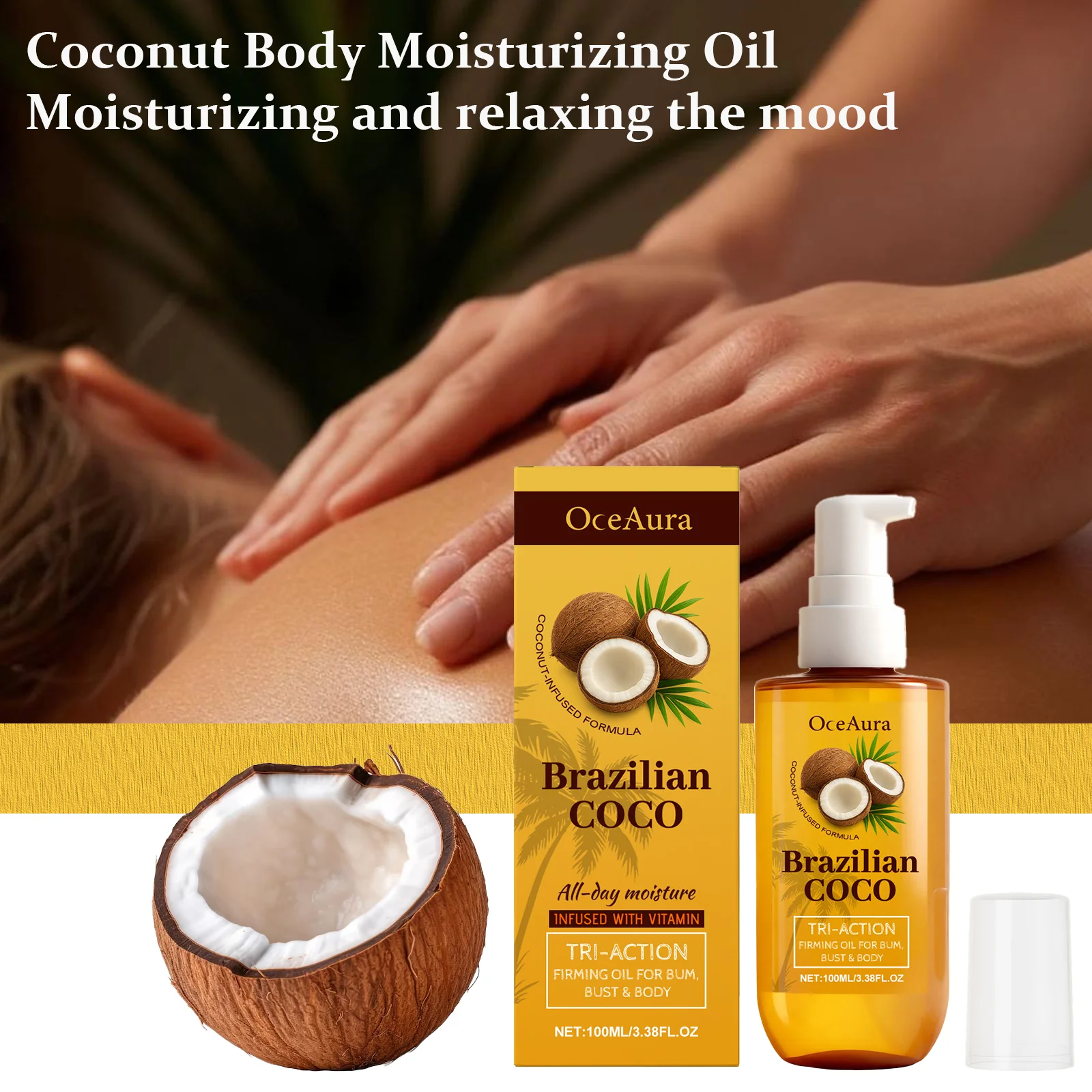 

OceAura 100 мл Укрепляющее масло для тела для груди и бедер, натуральное кокосовое масло для ухода за телом, увлажняющее массажное масло для гладкой сияющей кожи