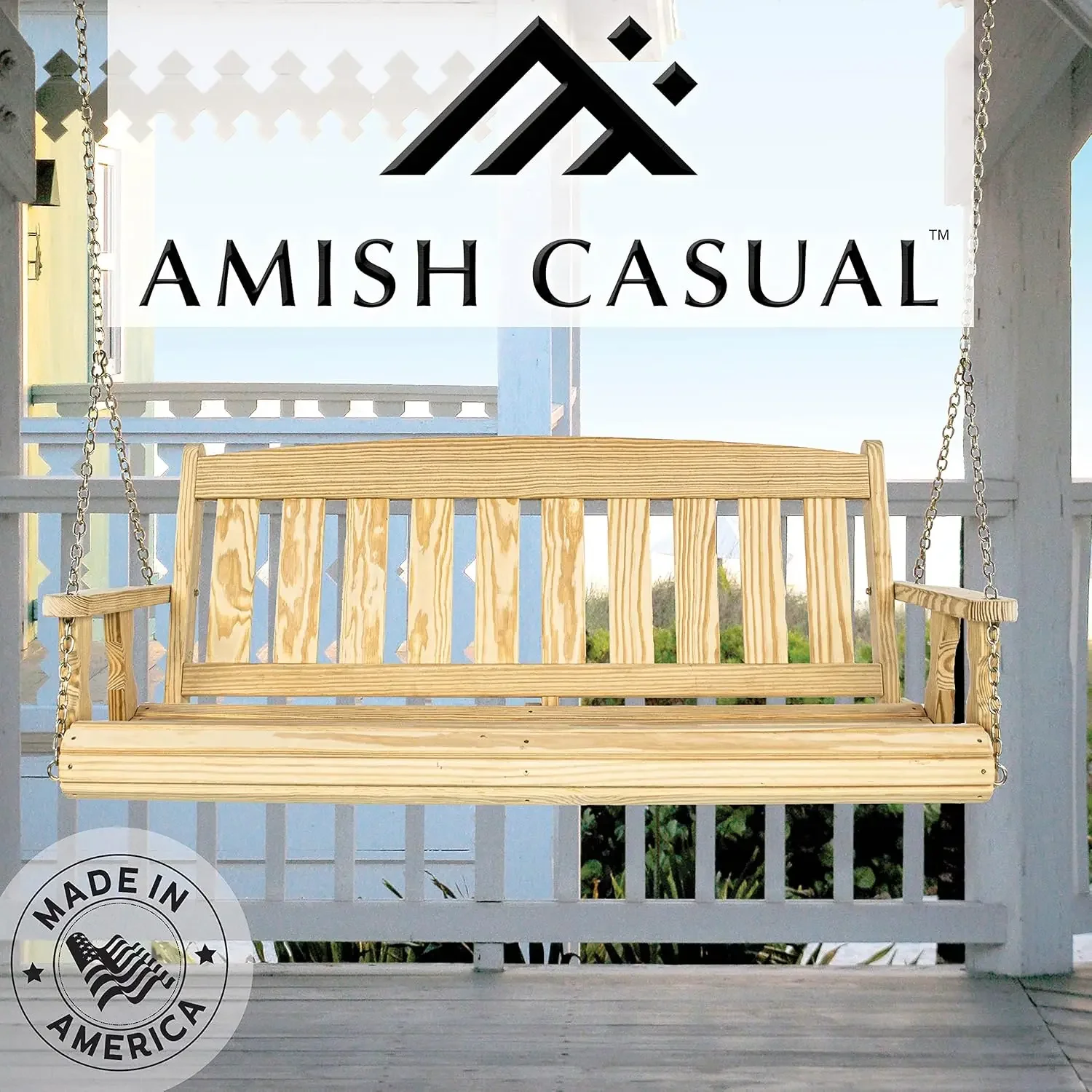 Amish Casual Heavy Duty 800 Lb Mission Treated Porch Swing with Hanging Chains (4 Foot, Unfinished)