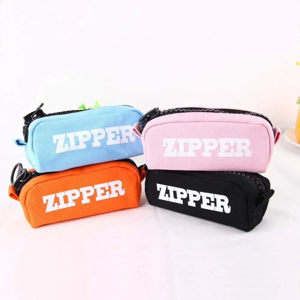 Korean Large Zipper Pencil Bag Fashion Style Simple Large-capacity Canvas Pencil Bag School Case Stationery Pen Storage Box