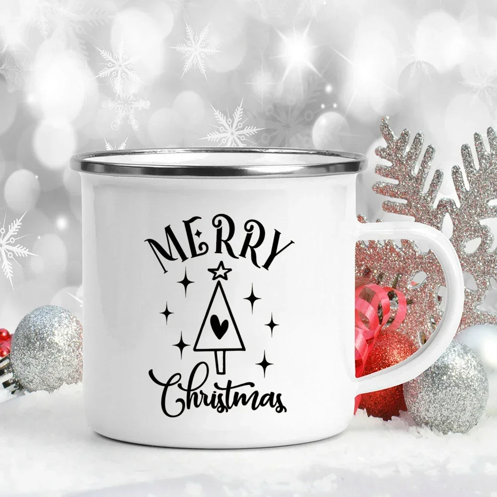 Xmas blessing coffee cups happy Merry Christmas tree bell mugs Enamel hot chocolate wine Cup home party drink mug holiday gifts
