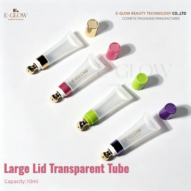

【Logo Custom】50Pcs Customized 10ml Transparent Makeup Tubes Suitable for Lip Tube Eye Cream with Golden Large Metal Applicator