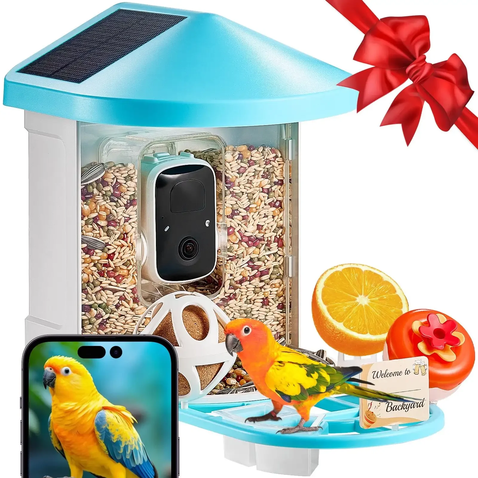 

Smart Bird Feeder with Camera 2K HD AI Identify Bird Species Solar-Powered