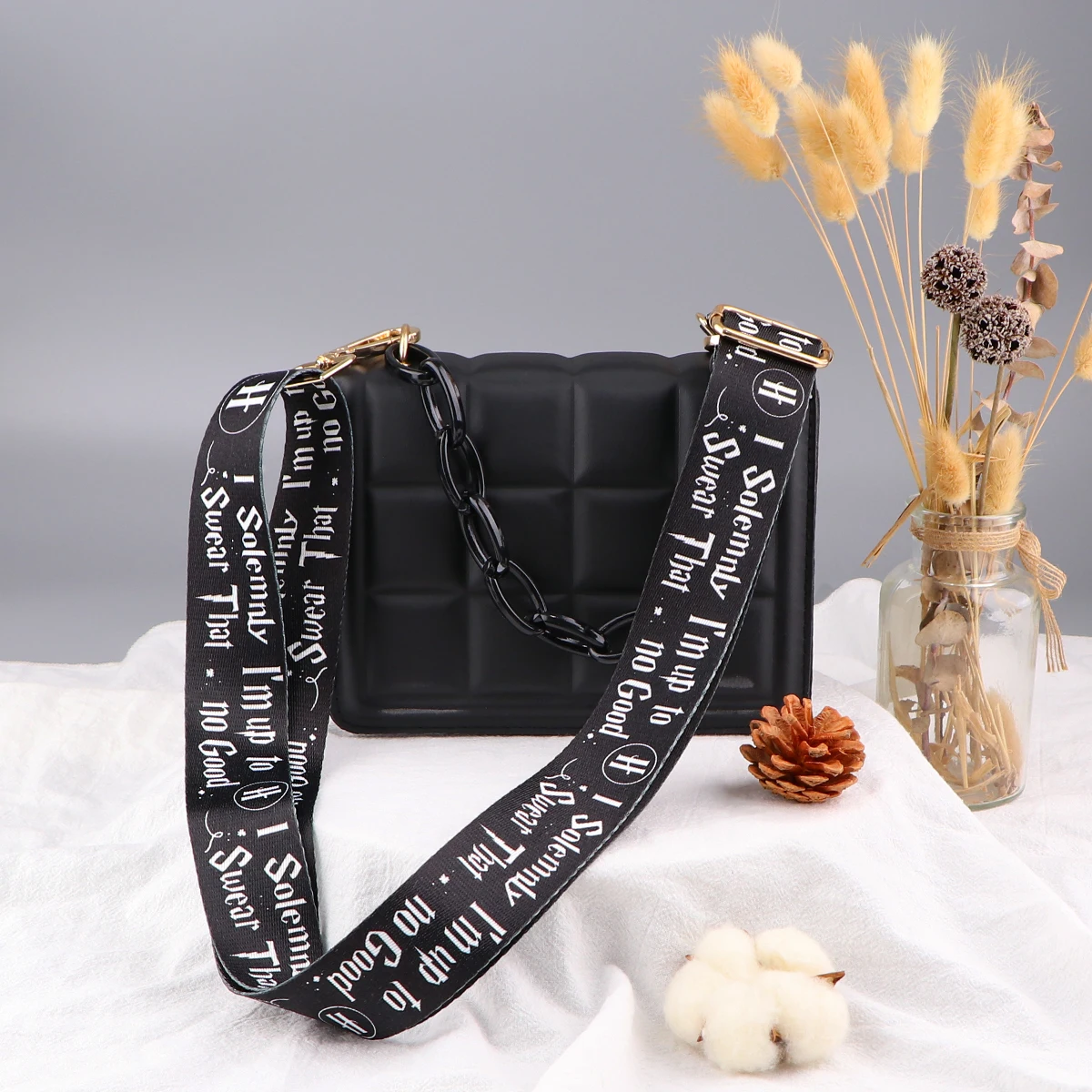 Magic Quote Women's Single Shoulder Strap Messenger Adjustable Handbag Shoulder Strap DIY Black Bag Straps Fashion Accessories