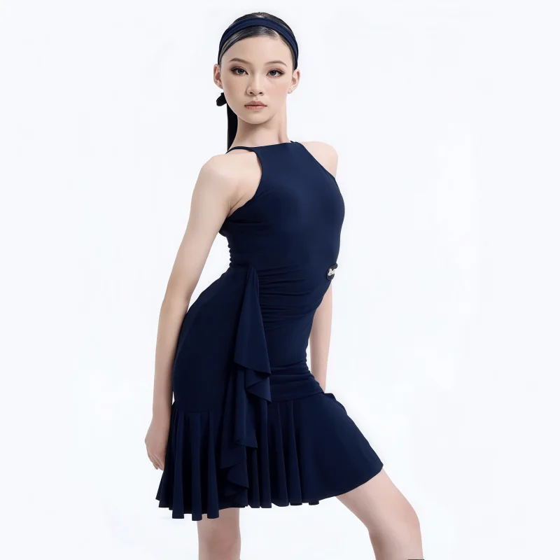 customized women's adult girls Latin dance practice costume sleeveless one-piece camisole dress professional national standard