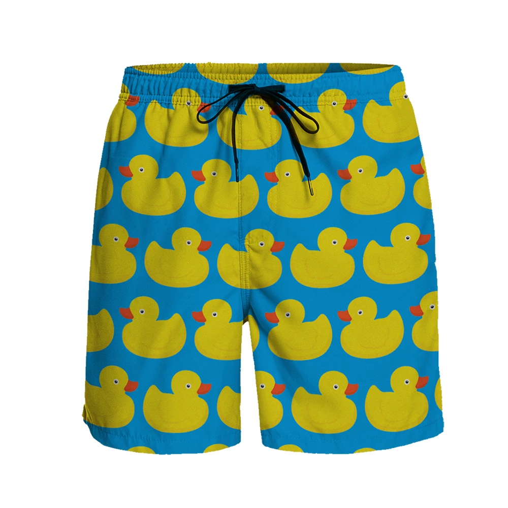 Men Casual Shorts Little Yellow Duck Print Funny Breathable Quick Dry Hawaii Beach Pants Running Sport Shorts Women Board Shorts