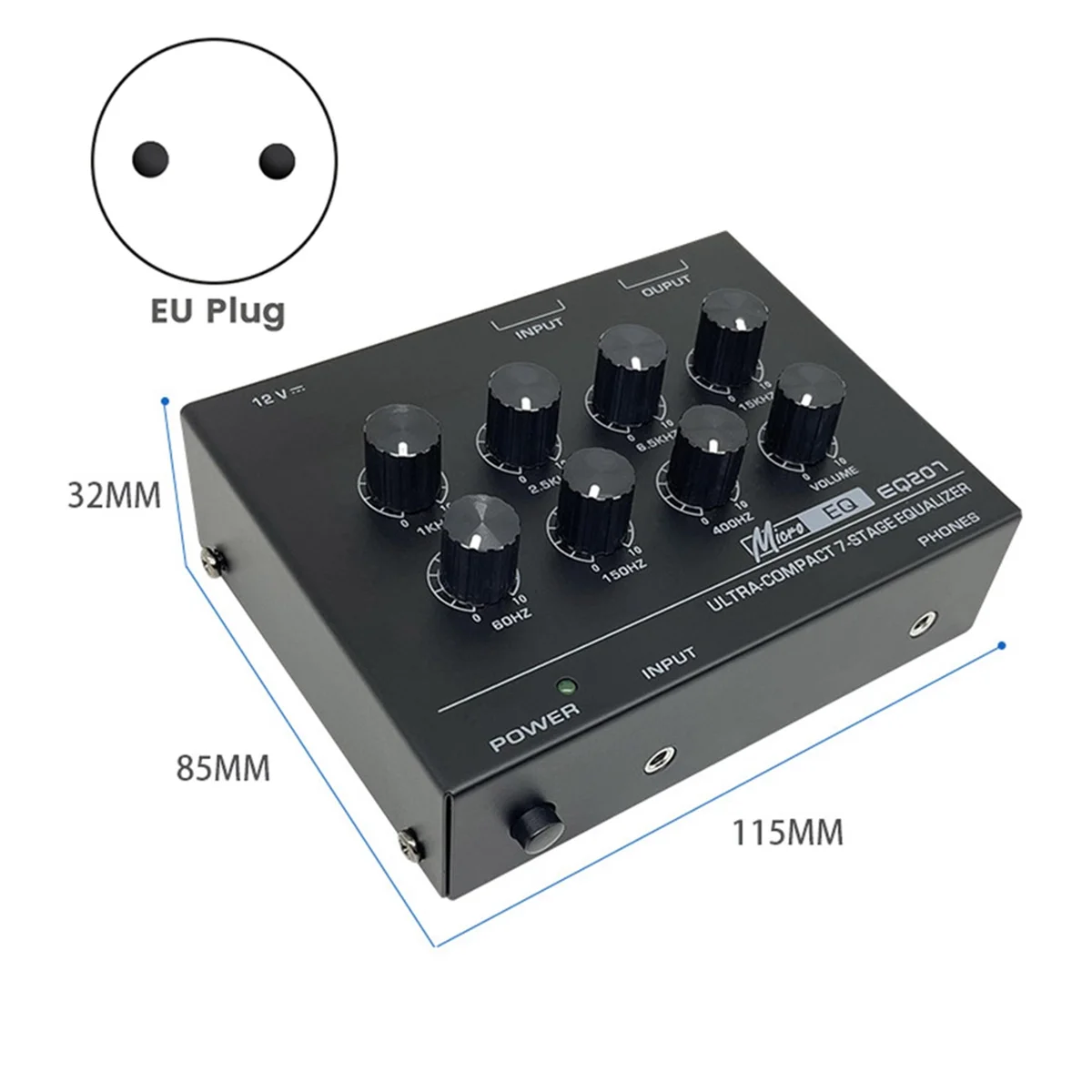 ABJG-Preamp EQ207 Ecualizadores de 7 bandas Modificadores de sonido Mezclador de audio de entrada de alimentación DC12V