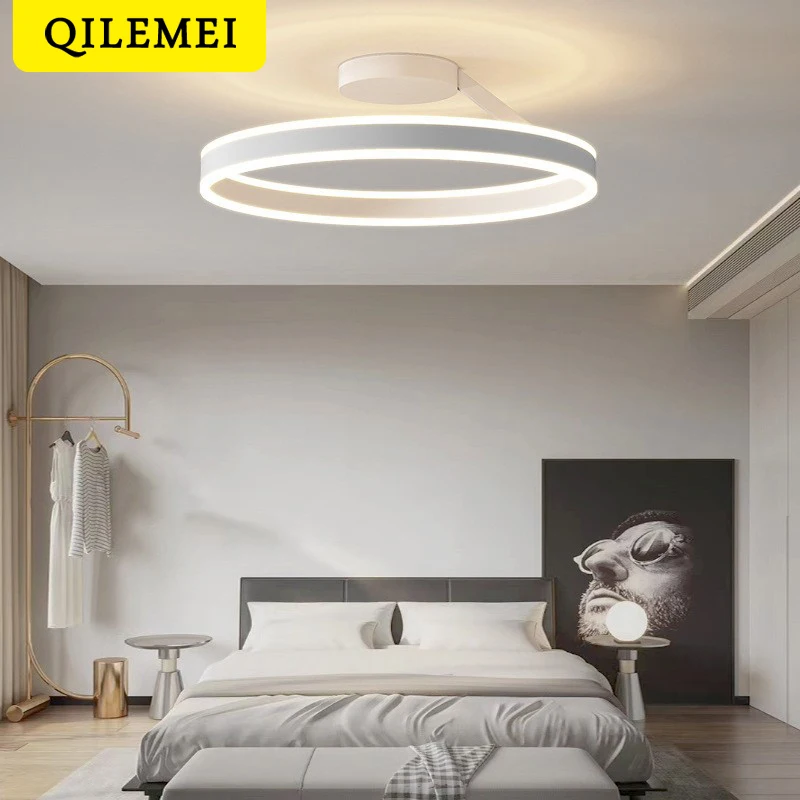 

Simple Ring Led Ceiling Chandelier Round Black White Lamp Living Room Bedroom Dining Table Modern Home Decor Indoor Lighting