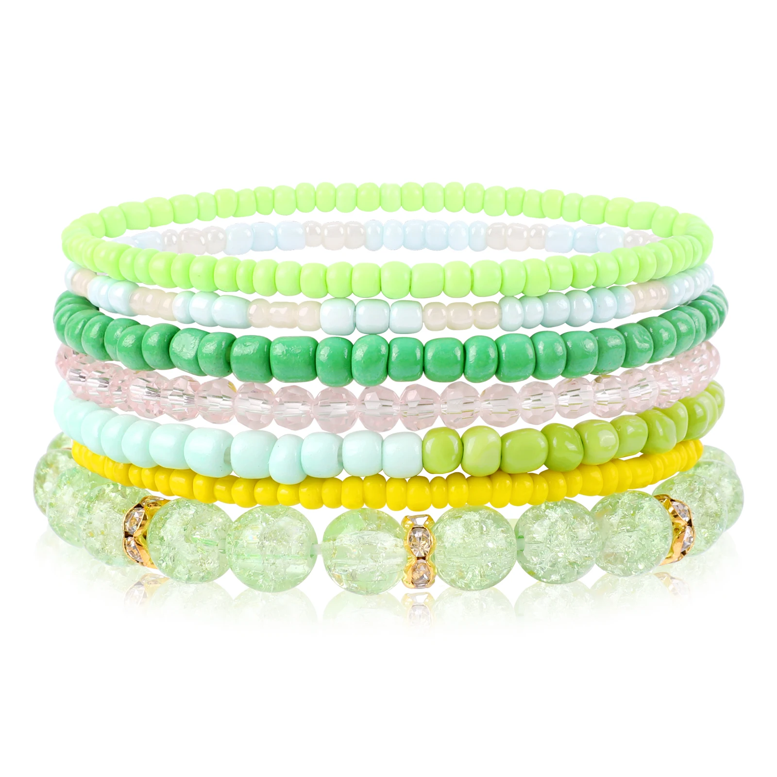 IDEAJOY 7Pcs/Set Green Bead Bracelet for Women Bohemian Style Jewelry For Ladies Girls Gift Multi-Layered Beaded Bracelets Women