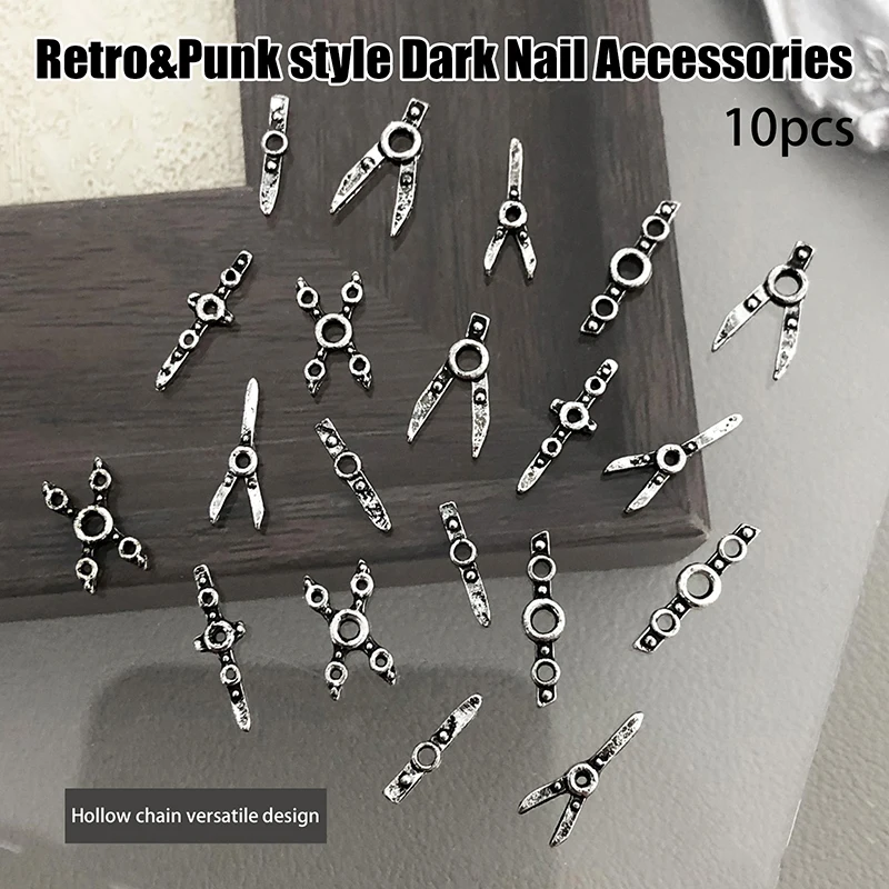 Breloques en métal lourd de style Punk pour Nail Art, accessoires en alliage pour décoration d'ongles rétro, fournitures de manucure, 10 pièces