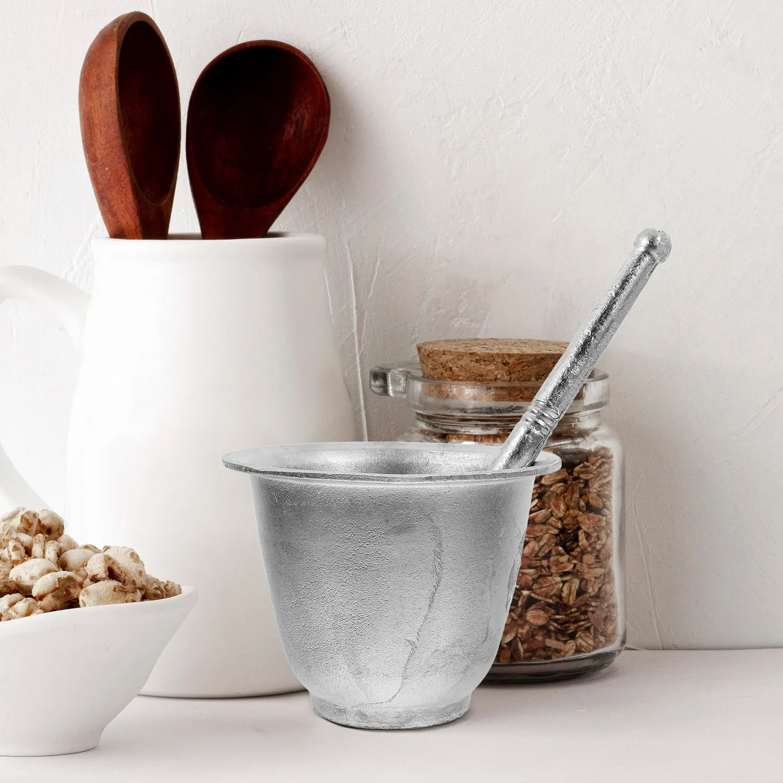 1Set Aluminium Garlic Grinding Bowl Pestle Masher Kitchen Crusher Spice Grinder Tool for Fresh Recipes and Supplements