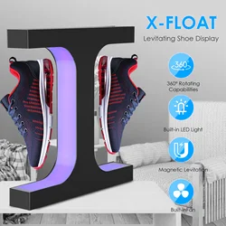 Double Headed Shoe Display Magnetic Levitating Sneaker Rack With Colorful Lights 360 Degree Rotation Remote Controlled Shoe Rack
