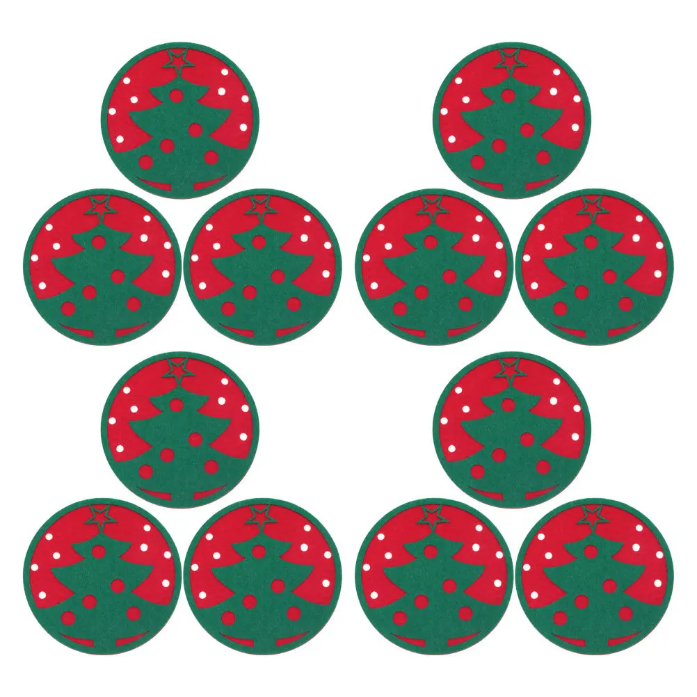 

12Pcs Felt Christmas Coasters Heat Resistant Table Protectors Portable Lightweight Suitable for Various Settings