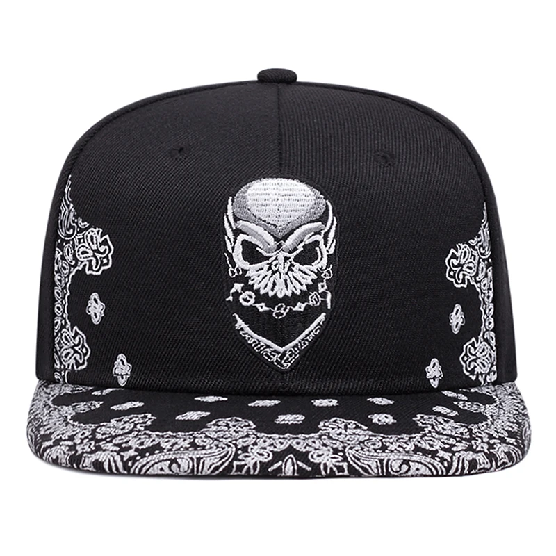 2026 New Personalized Fashion Baseball Hat Paisley Skeleton Embroidery HipHop Hat Daily Decoration Sunshade Flat Edge Hat Unisex