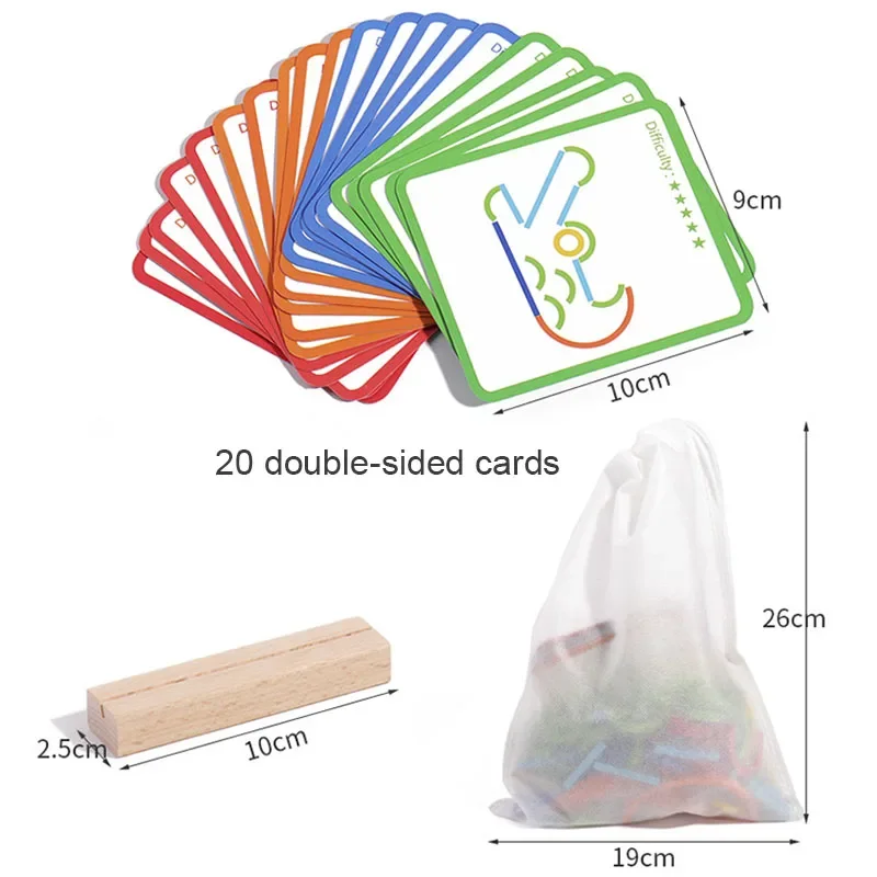 Wooden Sticks and Rings Puzzle, Montessori Matching Game for Toddlers, Hands-On Color Shape Sorting Toy for Preschool Play Set