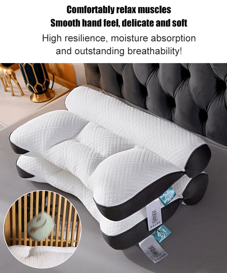 3D Neck Pillow Orthopedic To Help Sleep And Protect The Neck High Elastic Soft Porosity Washable Pillows Bedding For Hotel Home