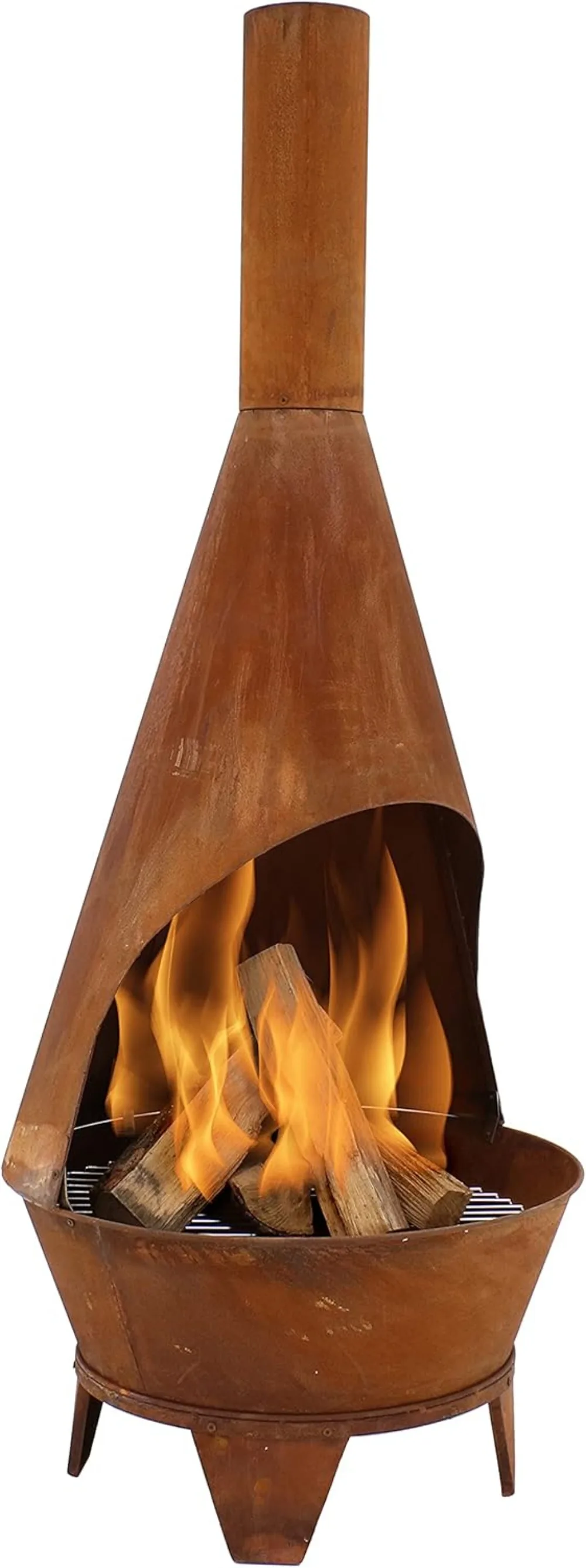 6-Foot Rustic Oxidized Cold-Rolled Steel Mexican-Style Chiminea - Rust Patina - Built-in Wood Grate