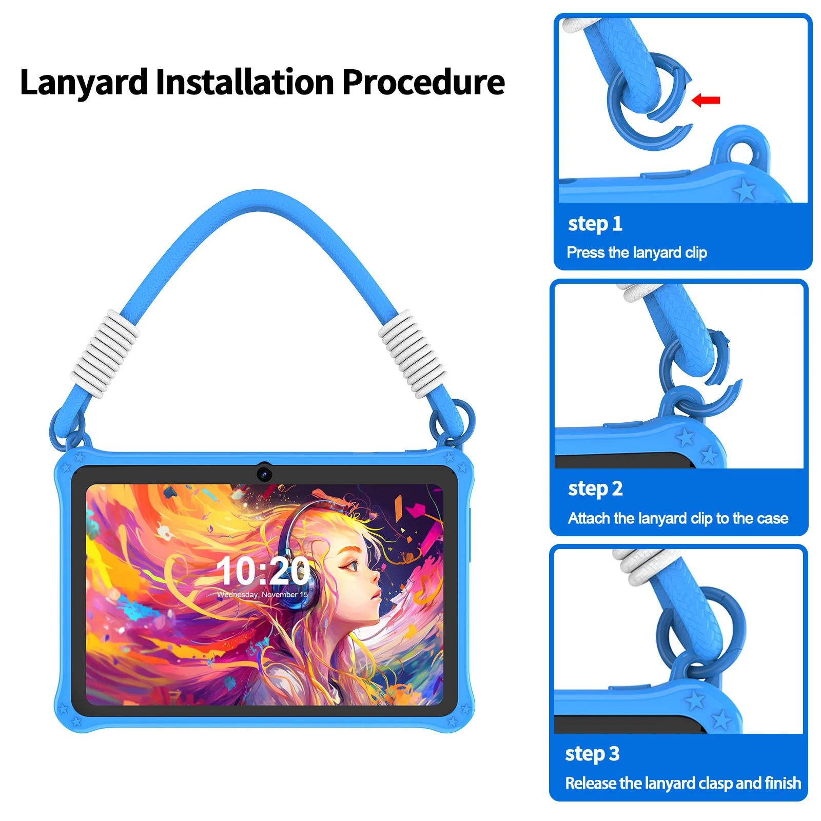 تابلت PRITOM Kids 7 بوصة Android 13 4GB (2+2 VIRTUAL) RAM 32GB ROM WiFi Bluetooth برنامج الأطفال المثبت مع الحبل