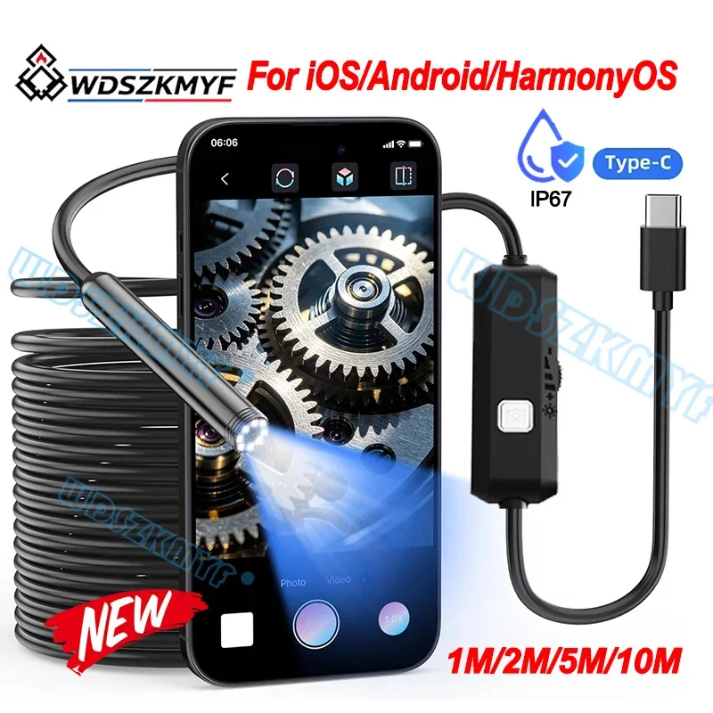 8mm Endoscope Inspection Camera Type-C MiniSewer Borescope for IOS iphone Android Waterproof Pipeline Borescope for Checking Car