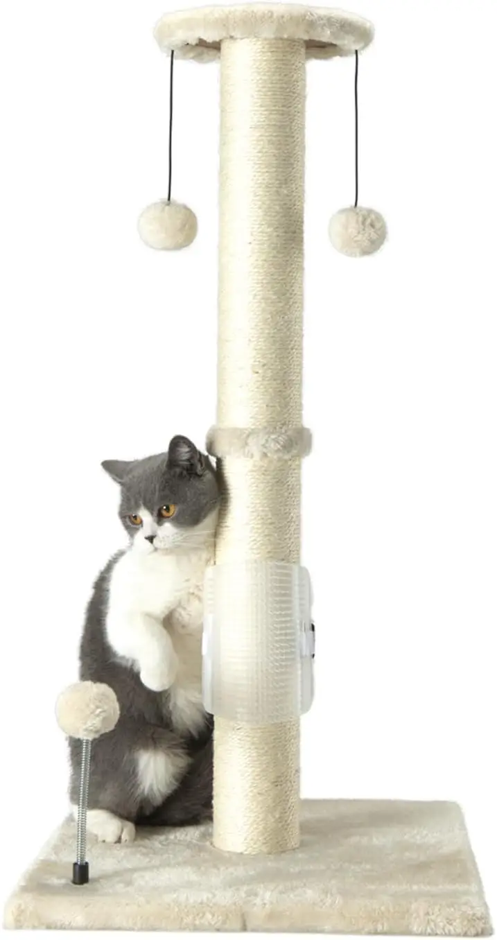 

32" Tall Cat Scratching Post Sisal Rope Scratch Posts with Hanging Ball and Self-Massage Brush Vertical Scratcher for In