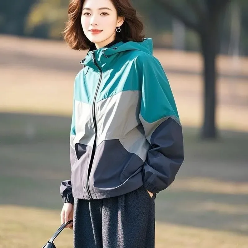 

Summer Long Sleeve Hooded Jacket Women Zipper Streetwear Sweatshirt Sun Protection Clothing Outdoor Thin Coats Korean Fashion