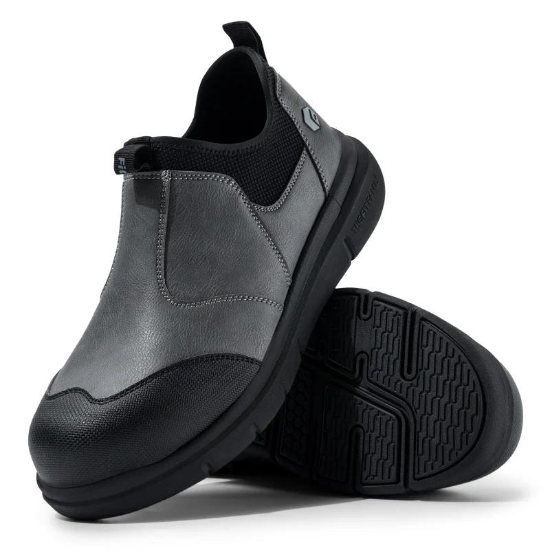 

FitVille Widened Men'S Work Shoes Slip-On Composite Steel Toe Shoe Safe Puncture-Proof For Swollen Feet For Construction Sites