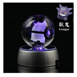 Anime Pokemon Gengar 3D Crystal Ball Pokeball Engraving Crystal Anime Figures Model with LED Light Base Kids Toy ANIME GIFT