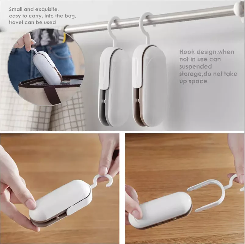 

Small Useful Kitchen Gadget 2 IN 1Food RE-Sealer Plastic Bag Heat Sealing Handheld Snack Sealer Machine With Bag Cutter 2 Packs