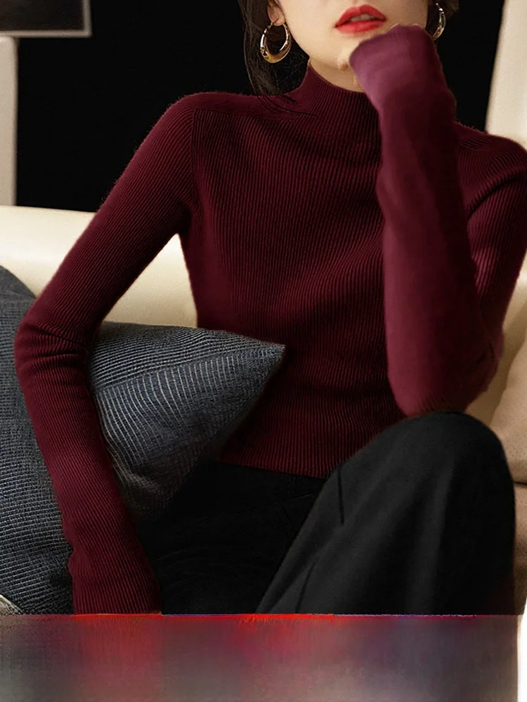 

XiaoHanGe Crt Organic Wool Camere Knitted Base irt Multi Color f High Collar Long Sve Soft Warm Faionable Women...