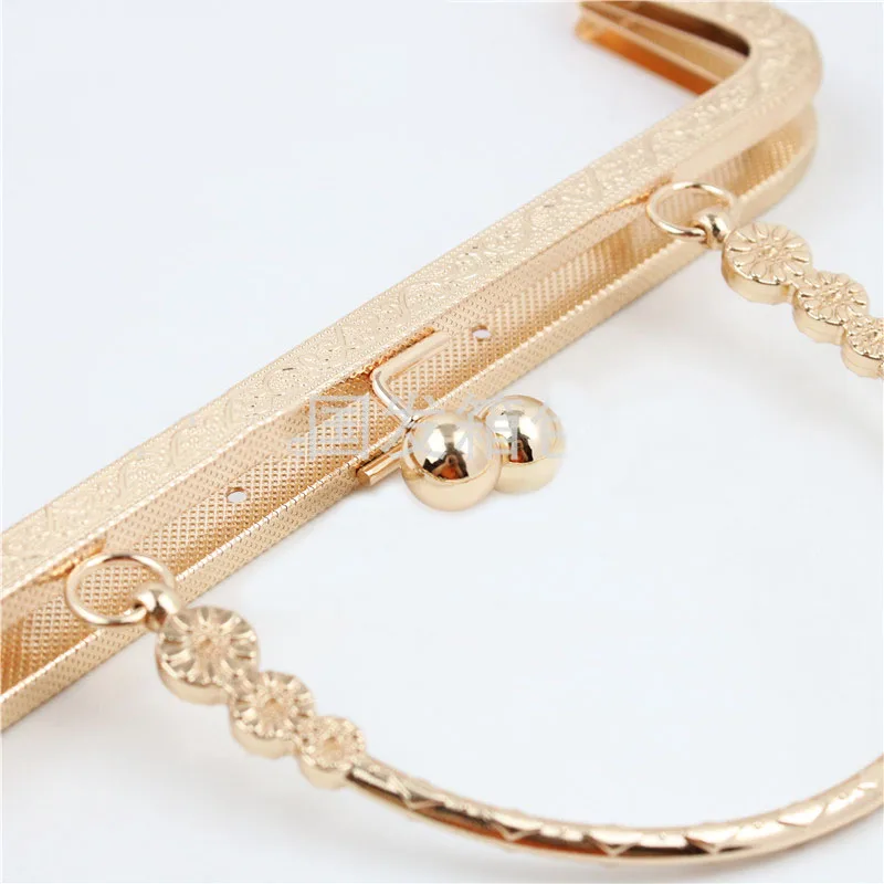 10Pcs 20cm Embossed Floral Bags Handle Purse Frames Clutch Kiss Clasp Sewing Brackets DIY Metal Bag Handles Accessory