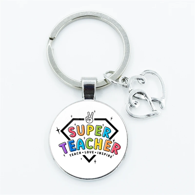 Подарок для учителя, брелок, стеклянный купол с принтом супер учителя, автомобильный брелок, кольцо-держатель для ключей для мужчин и женщин, ювелирные изделия