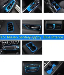 Dla Nissan Sentra/Sylphy 2020 ze stali nierdzewnej niebieskie okno wewnętrzne przycisk podnoszenia tylne powietrze AC Vent schowek na rękawiczki pokrywa wykończenia akcesoria