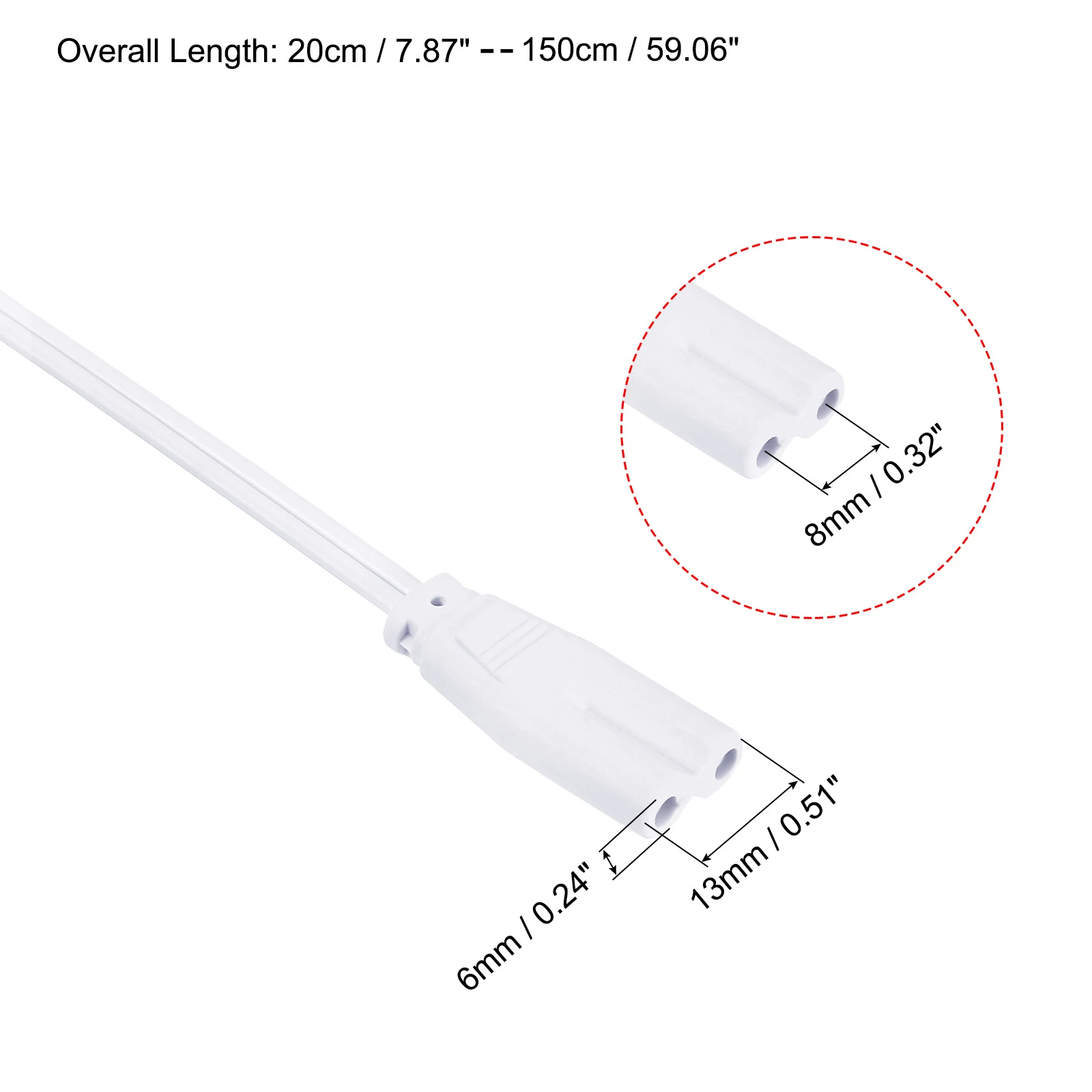 6Pcs 20cm-150cm 2 Pin Double End Light Link Cords cavo di prolunga lampada connettore del cavo di collegamento per tubi luminosi a LED T4 T5 T8