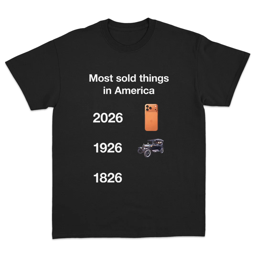 Most Sold Things in America 1826 1926 2026 T - Shirt Men Women History Tech Evolution Meme Graphic Tee Black