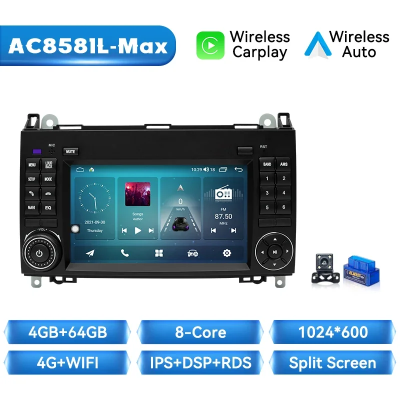 Ai Voice Android 14 Draadloze Carplay Auto Radio Voor Mercedes Benz B200 Sprinter W906 W639 Ab Klasse W169 W245 Viano Vito Gps Wifi